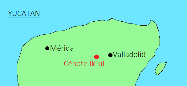 Carte : emplacement du cénote Ik'kil dans le Yucatan.