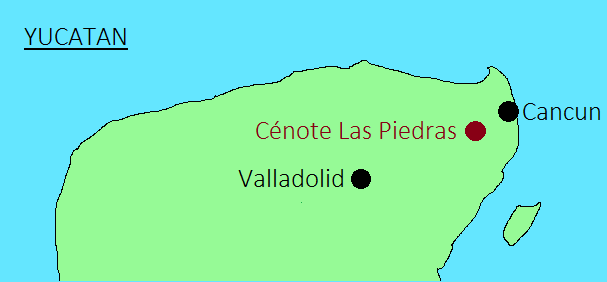 Carte : emplacement du cénote Las Piedras dans le Yucatan.