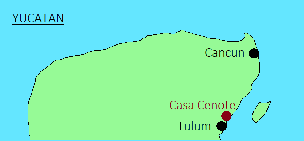 Carte : emplacement du cénote Casa Cenote (Manati) dans le Yucatan.