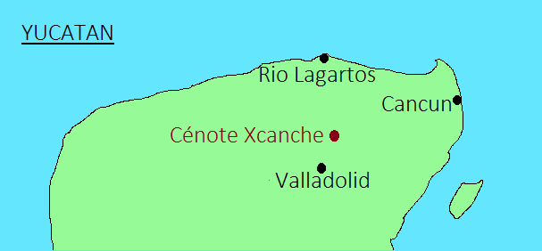 Carte : emplacement du cénote Xcanche dans le Yucatan.