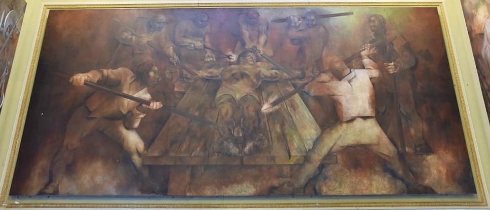 Mérida : le supplice de Jacinto Can Ek (14/12/1761) par le peintre Fernando Castro Pacheco, exposé au Palais du Gouverneur