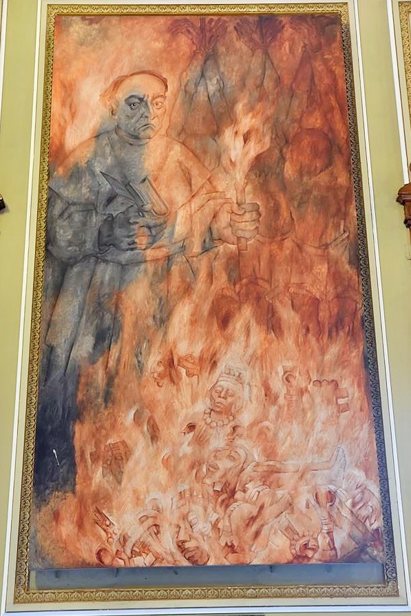 Mérida : Diego de Landa par le peintre Fernando Castro Pacheco, tableau exposé au Palais du Gouverneur.