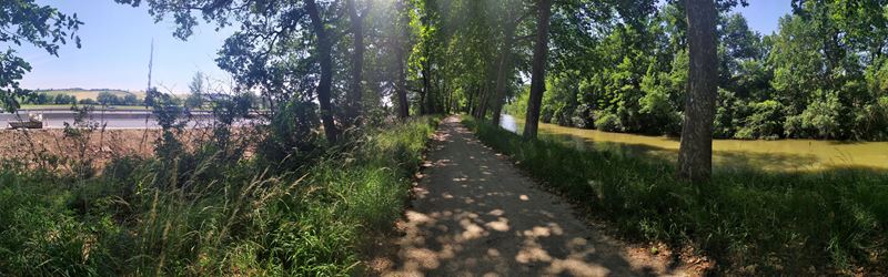La voie cyclable entre l'autoroute et le canal du Midi (canal des Deux-Mers)