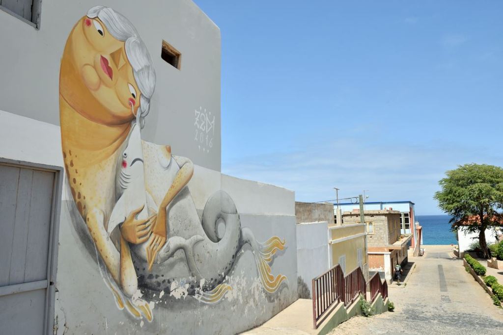Street-art sur une maison de l'île de Maio au Cap-Vert