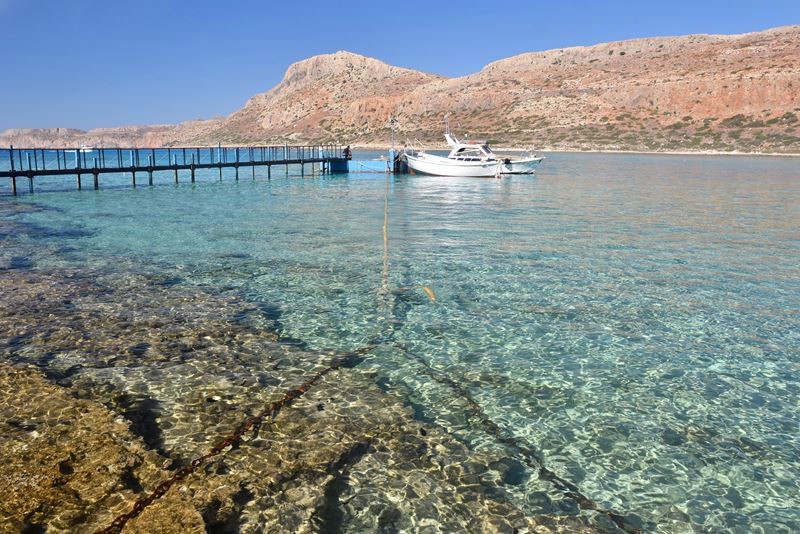 Les criques de Balos Beach, avec le ponton pour les ferries et les bateaux