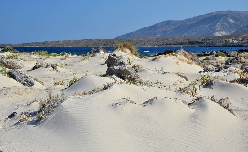 Vue sur la mer depuis les dunes sauvages d'Elafonisi