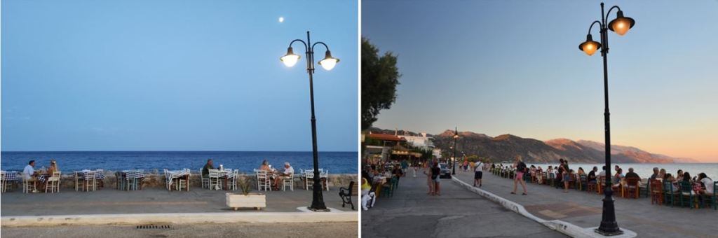 Restaurants du front de mer à Paleochora (Crète)